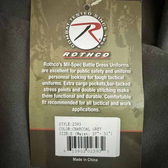 NWT Rothco Military Tactical Charcoal‎ Grey BDU Fatigue Cargo Pants Men's Size S - Picture 4 of 9